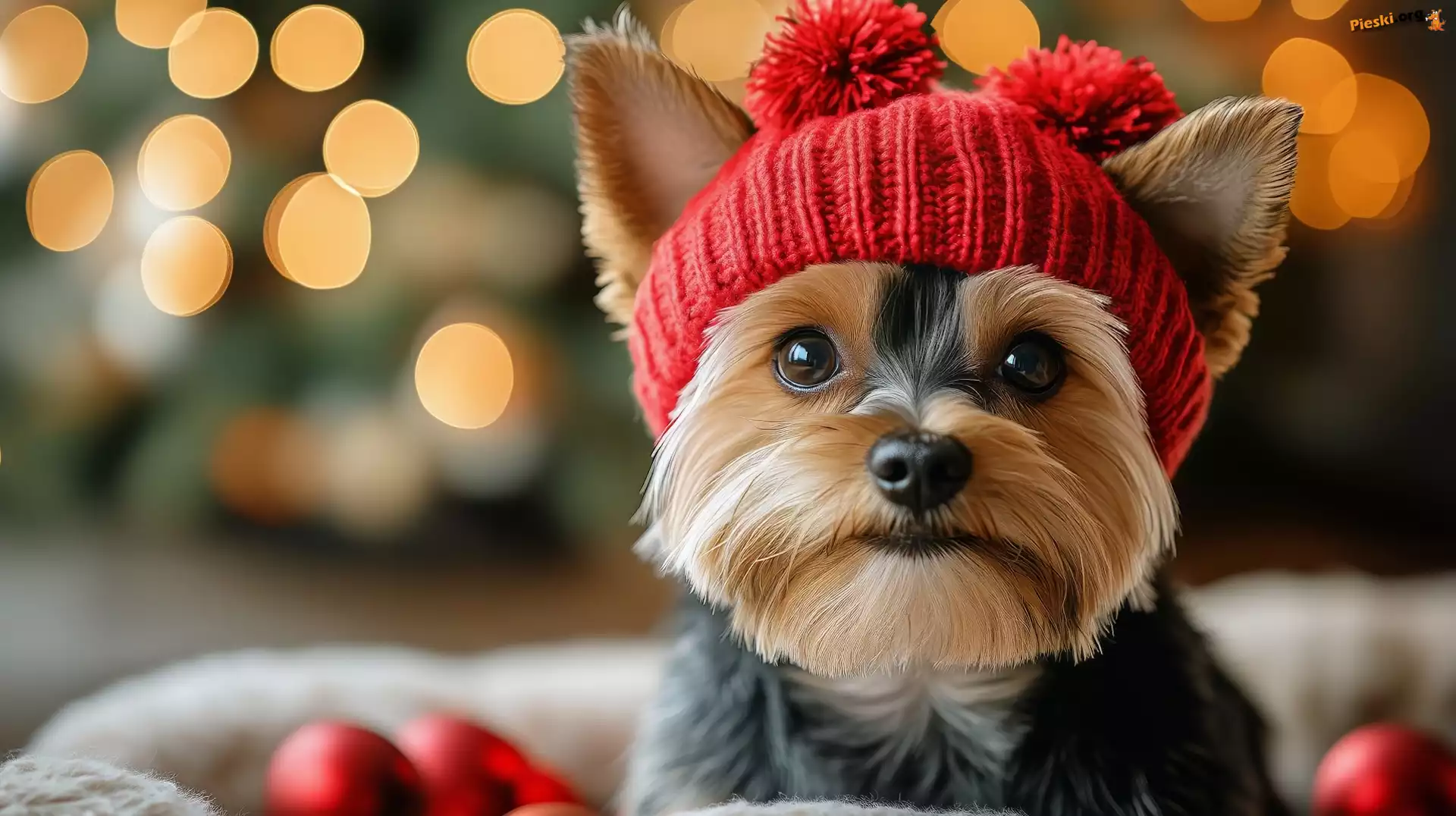 Czerwona, AI, Pies, Czapka, Yorkshire terrier